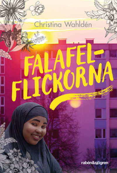 En bild på omslaget. På omslaget står titeln med stora bokstäver. I bakgrunden syns höghus och under titeln är en tjej som ler stort. Hon har slöja på sig.
